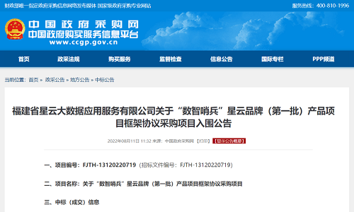 喜讯 | 瑞为技术入围“数智哨兵”星云品牌产品项目框架协议采购项目 信息技术服务